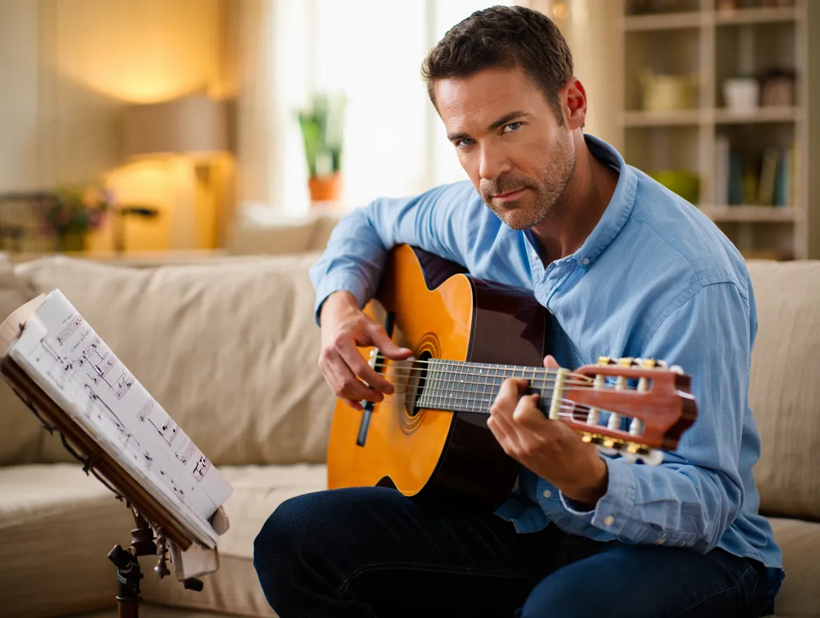 Guitar student practicing