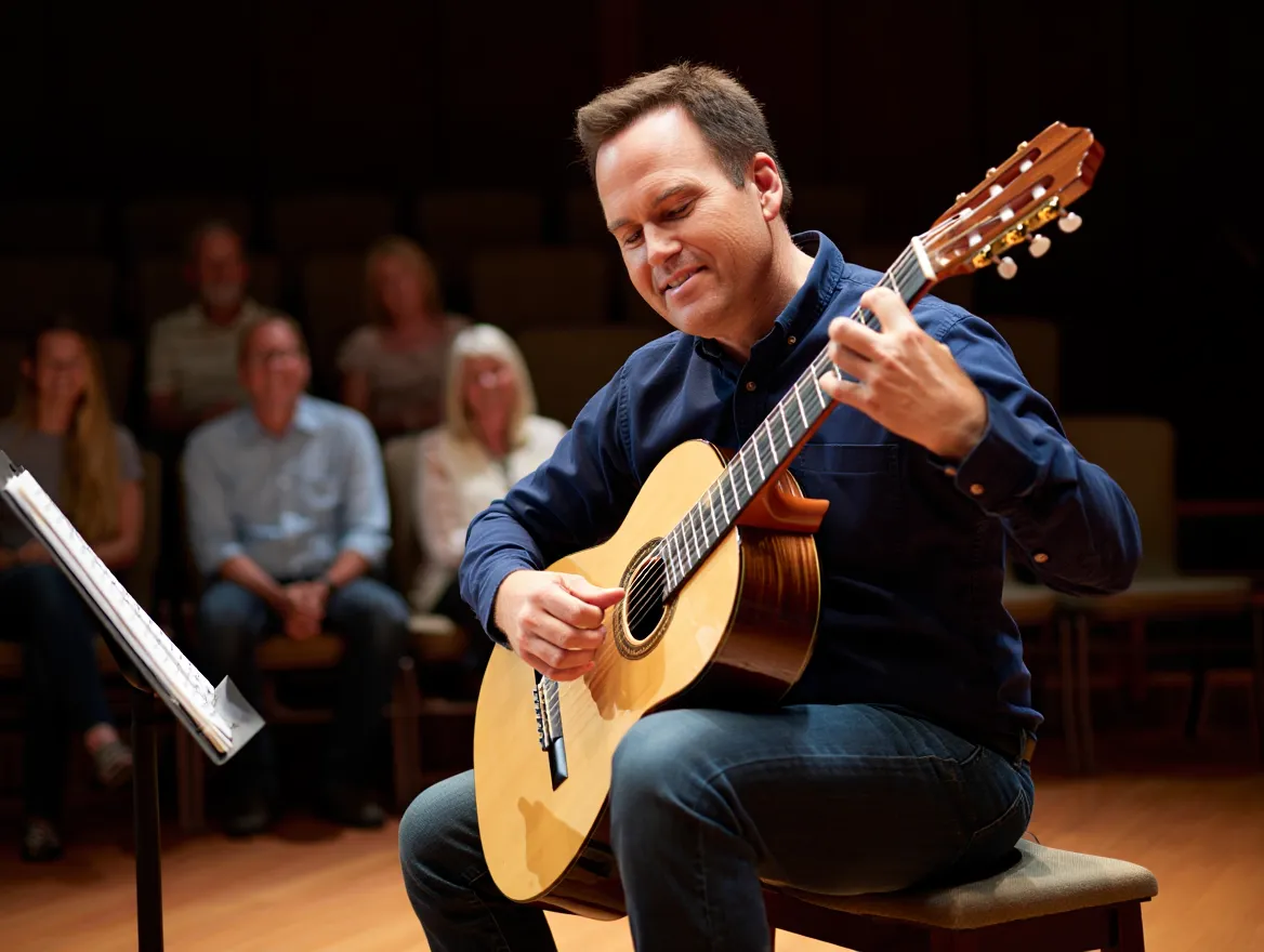 Guitar student performing acoustic piece